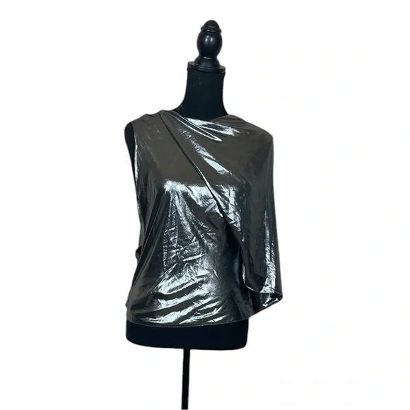 EUC Zara Asymmetric Metallic Top in Pewter - Picture 5 of 16